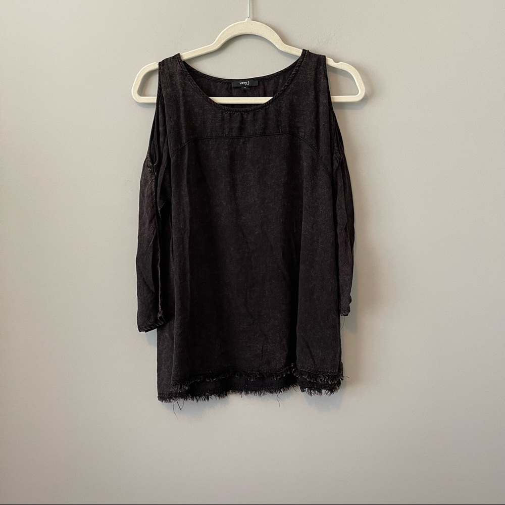 Very J open shoulder long sleeve top drk brown, Sm